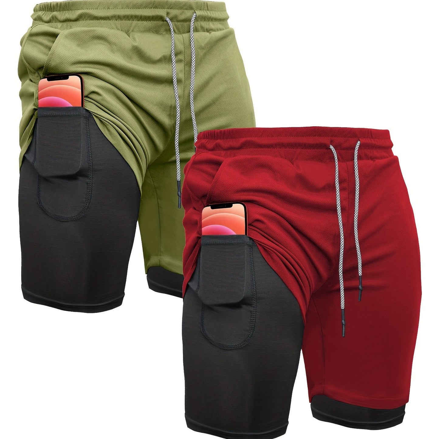 OEBLD Men's 2-in-1 Running Shorts Lightweight Polyester