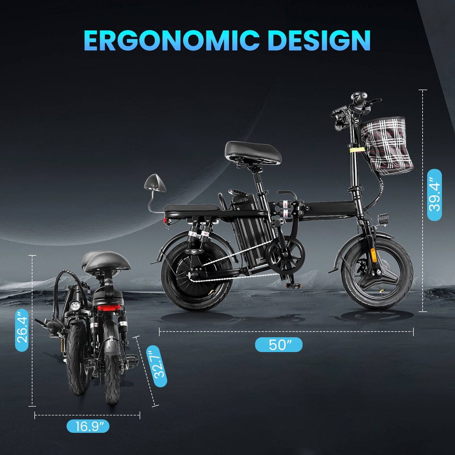 Electric Scooter For Adults 14" Folding Electric Bike Up To 25 MPH 45 Miles 48V Removable Battery Multiple Suspension E Bike