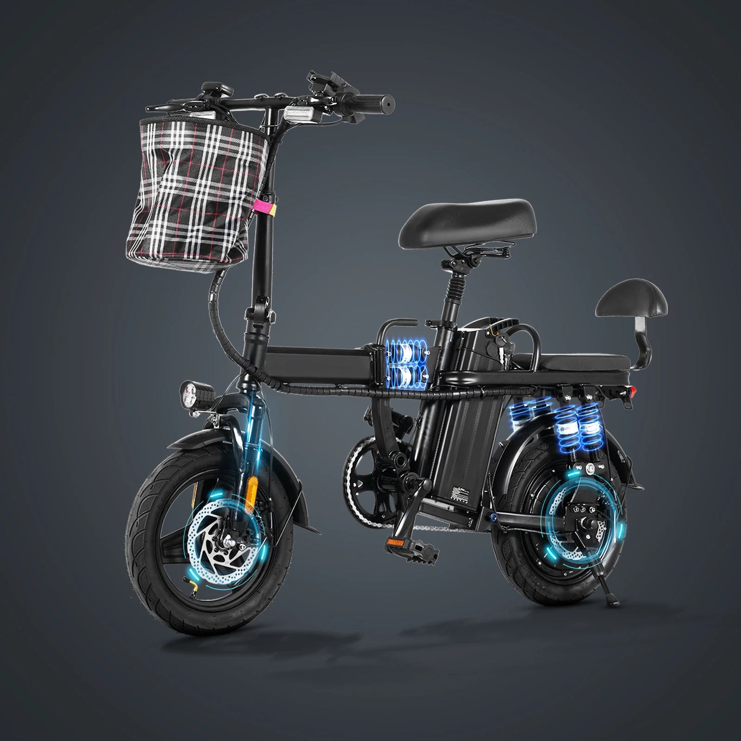Electric Scooter For Adults 14" Folding Electric Bike Up To 25 MPH 45 Miles 48V Removable Battery Multiple Suspension E Bike