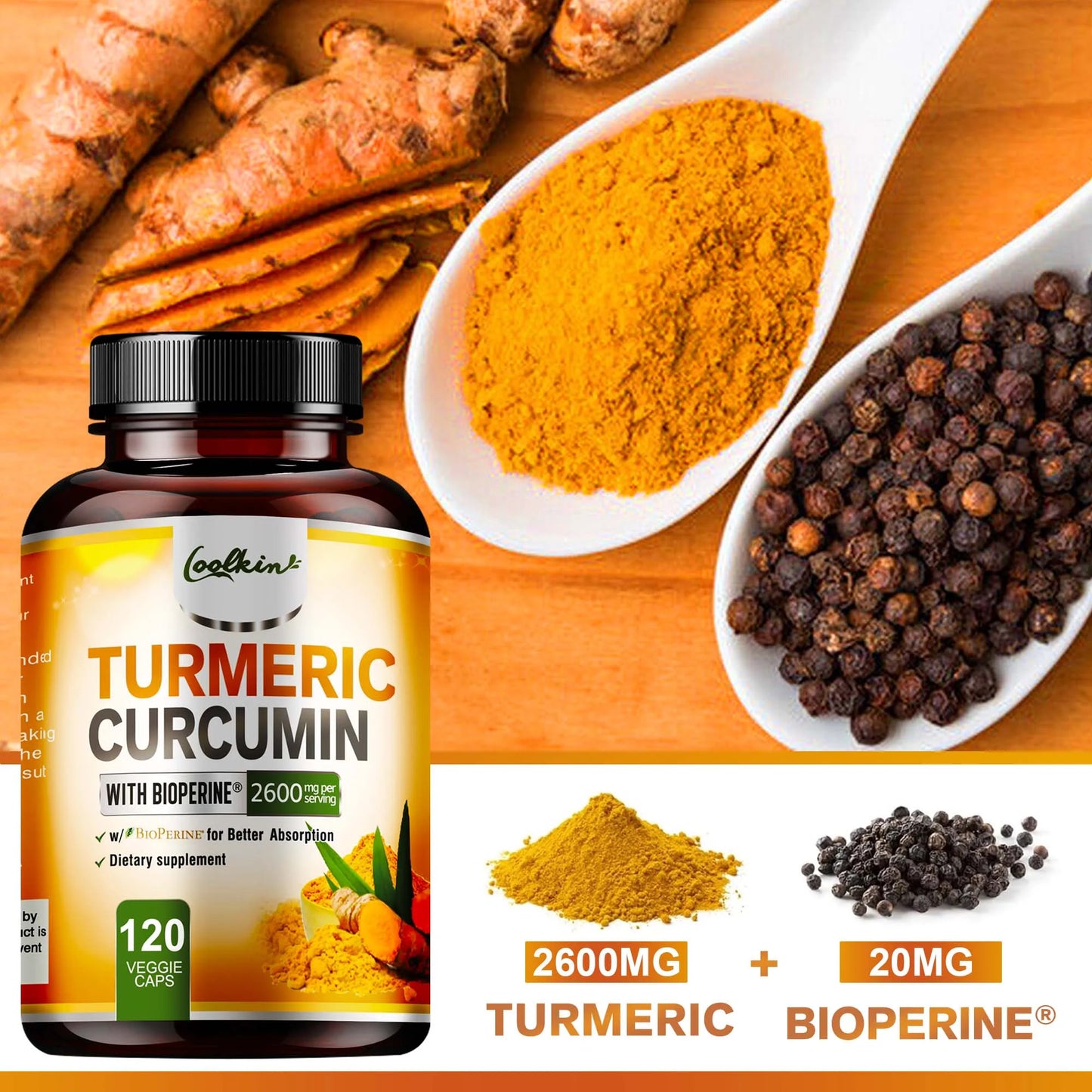 Turmeric Curcumin - 95% Curcumin & Bioperine - Highly Absorbable Turmeric Supplement, Joint & Digestion Health - 120 Capsules