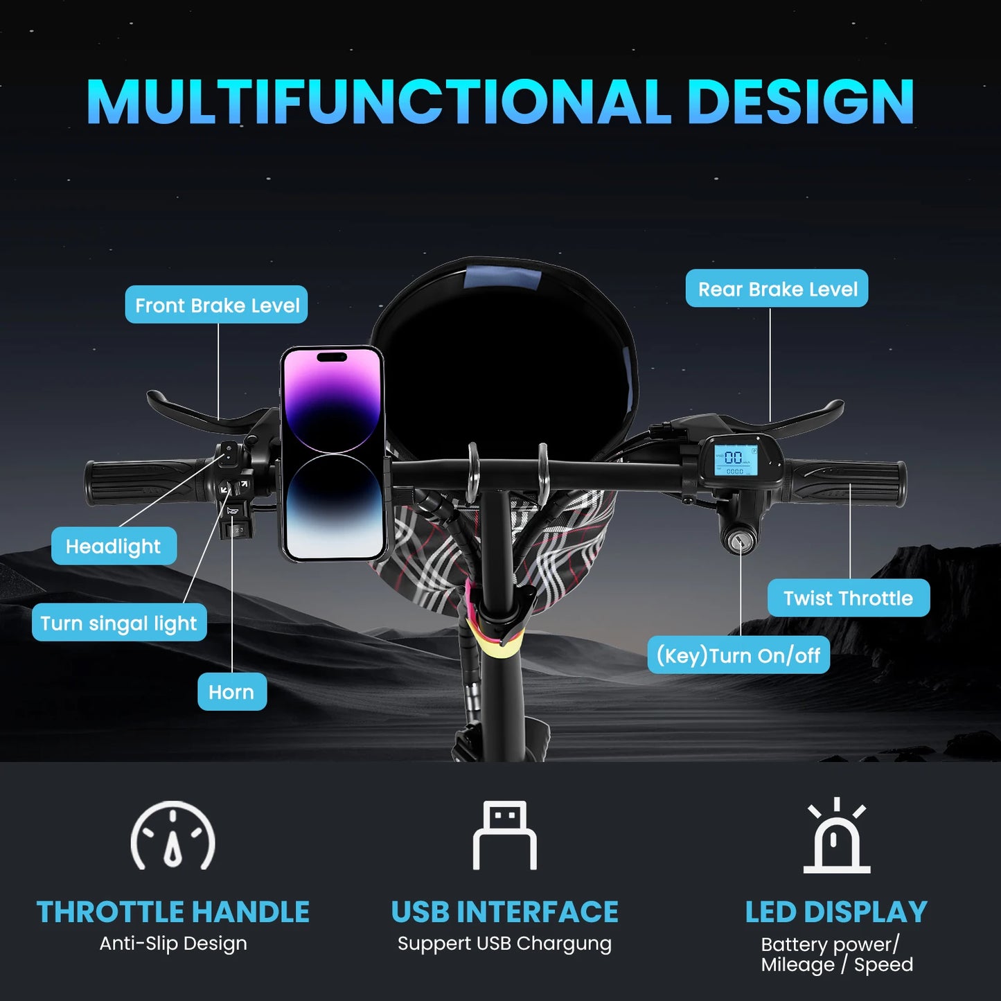 Electric Scooter For Adults 14" Folding Electric Bike Up To 25 MPH 45 Miles 48V Removable Battery Multiple Suspension E Bike