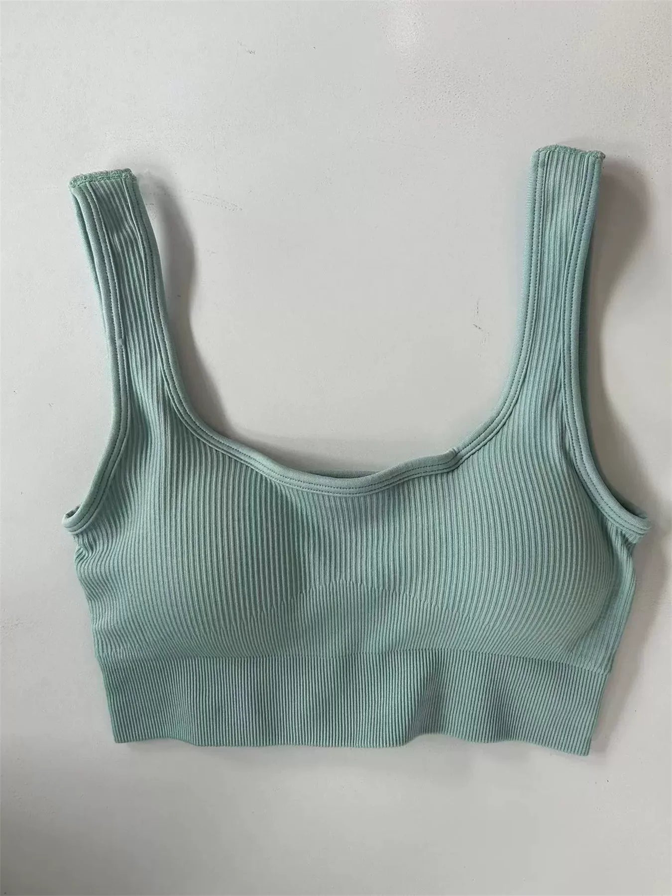 Women's solid color threaded yoga underwear seamless knit sports vest Fitness Yoga U-bra, Embedded chest pad