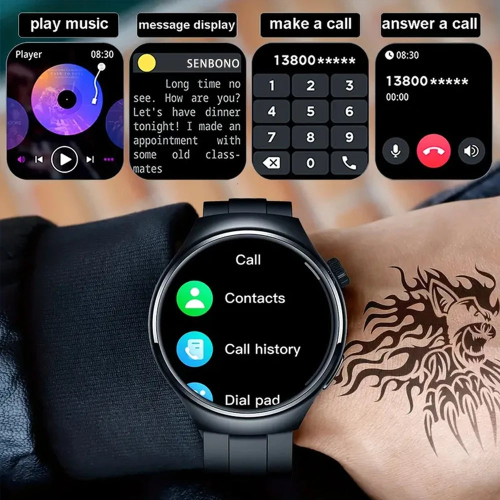 SENBONO Men's Smart Watch Heart Rate Blood Oxygen Monitor Bluetooth Call Multiple Sport Modes Voice Assistant Smartwatch for Men