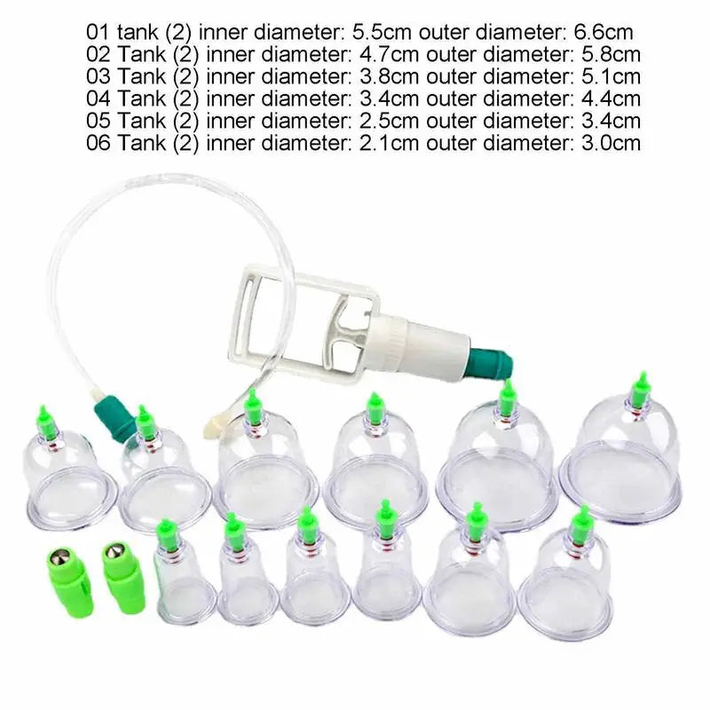 Family Full Body Neck Back Massage Helper Silicone Cellulite Massager Vacuum Cans 12 Cupping Cup Set Chinese Health Care Tool