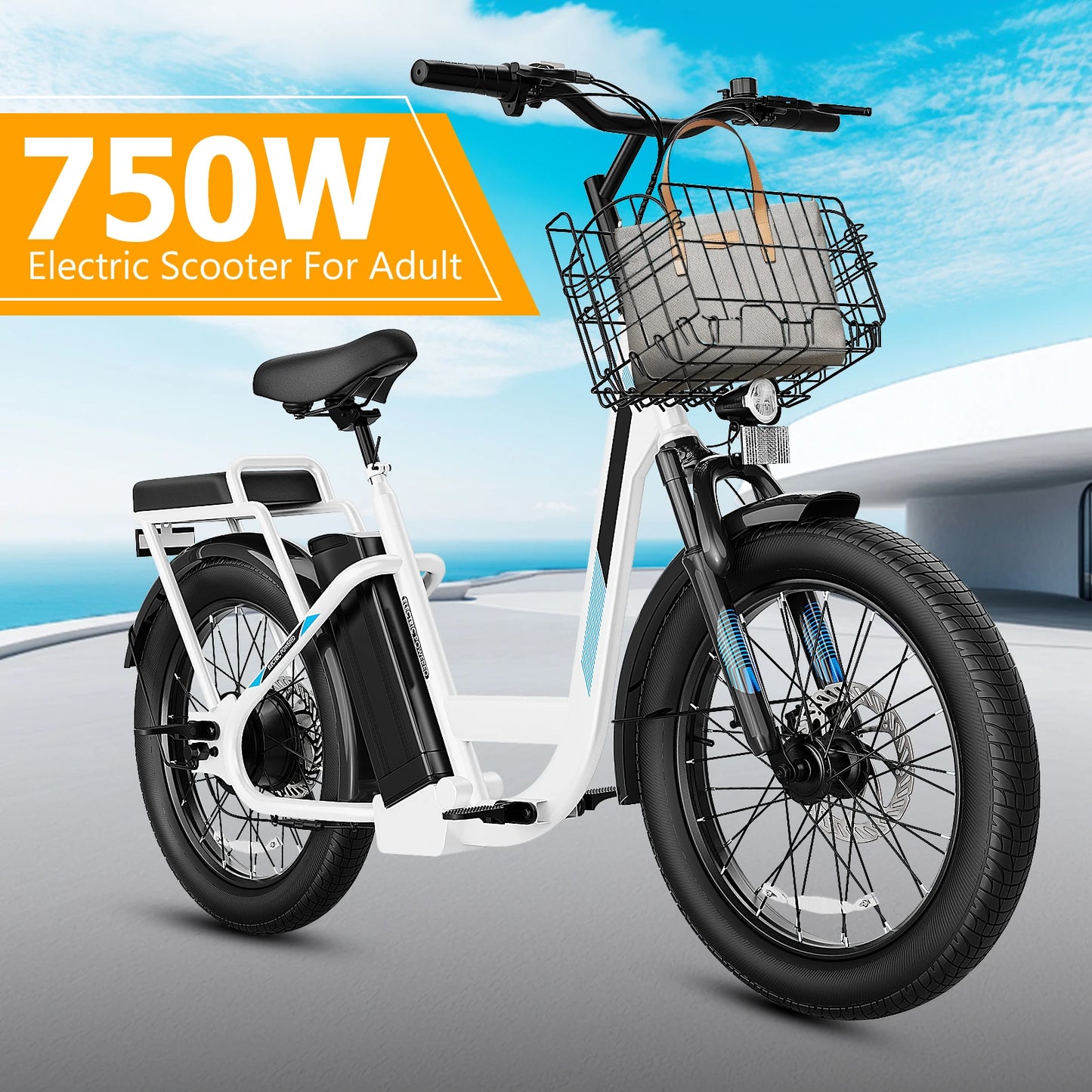 CAROMA Electric Scooter, 48V Removable Battery E-Bike, Up to 30Miles, 500/800/1200W Motor, 20" Fat Tire, UL2272,1 Year Warranty