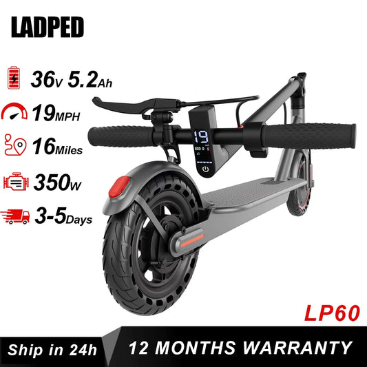 2026 LADPED LP60 Electric Scooter 350W Max 19mph Speed 8.5inch Tire Folding Design with 16 Miles Range for Adult Urban Commuting