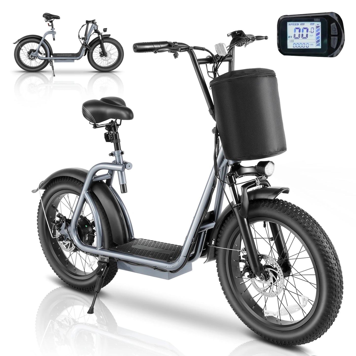 Peak 819W Folding Electric Scooter Adult E-Scooter Up to 30Mile& 20MPH Electric Bicycle For Commuting With Basket AdjustableSeat