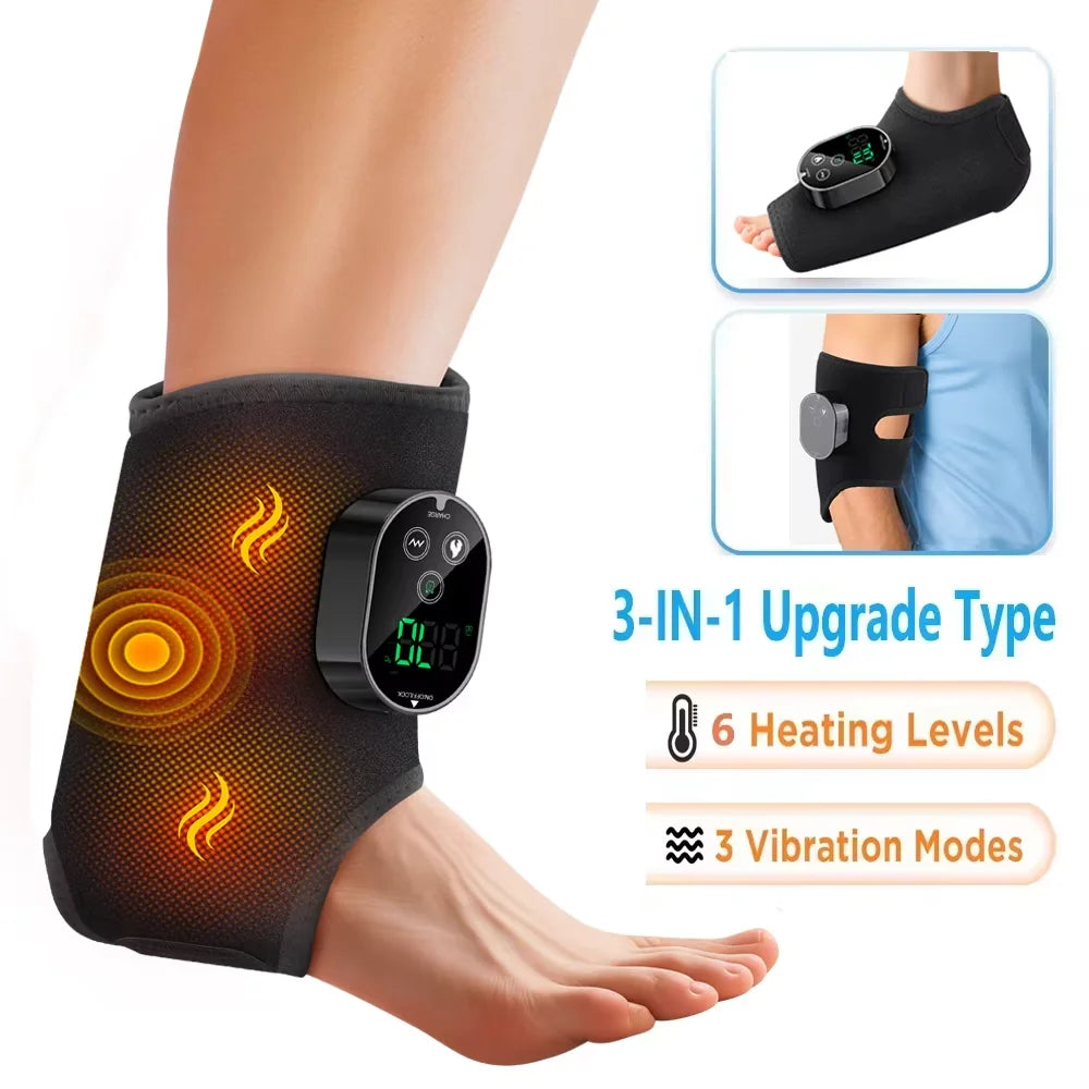 Electric Cordless Heated Ankle Guard Massager for Right or Left Foot Vibration Massage Wristband Hot Compress Ankle Wrist Brace