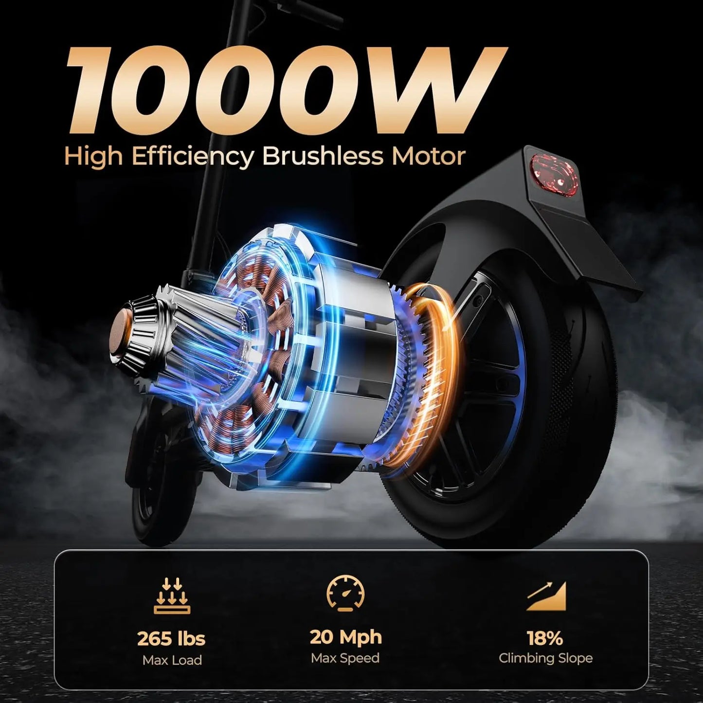 Foldable Adult E-Scooter 1000/500W 20MPH 10/8.5 Inch Non-slip Tire 40/20 Miles Long Range Dual Shock Absorption APP Control