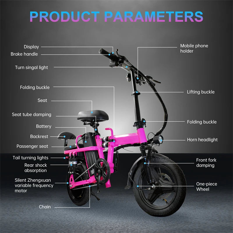 500W Motor Electric Bike for Adults and Women 20MPH Folding Ebike 48V 20Ah Battery 14" Folding Electric Bicycle for Commuter