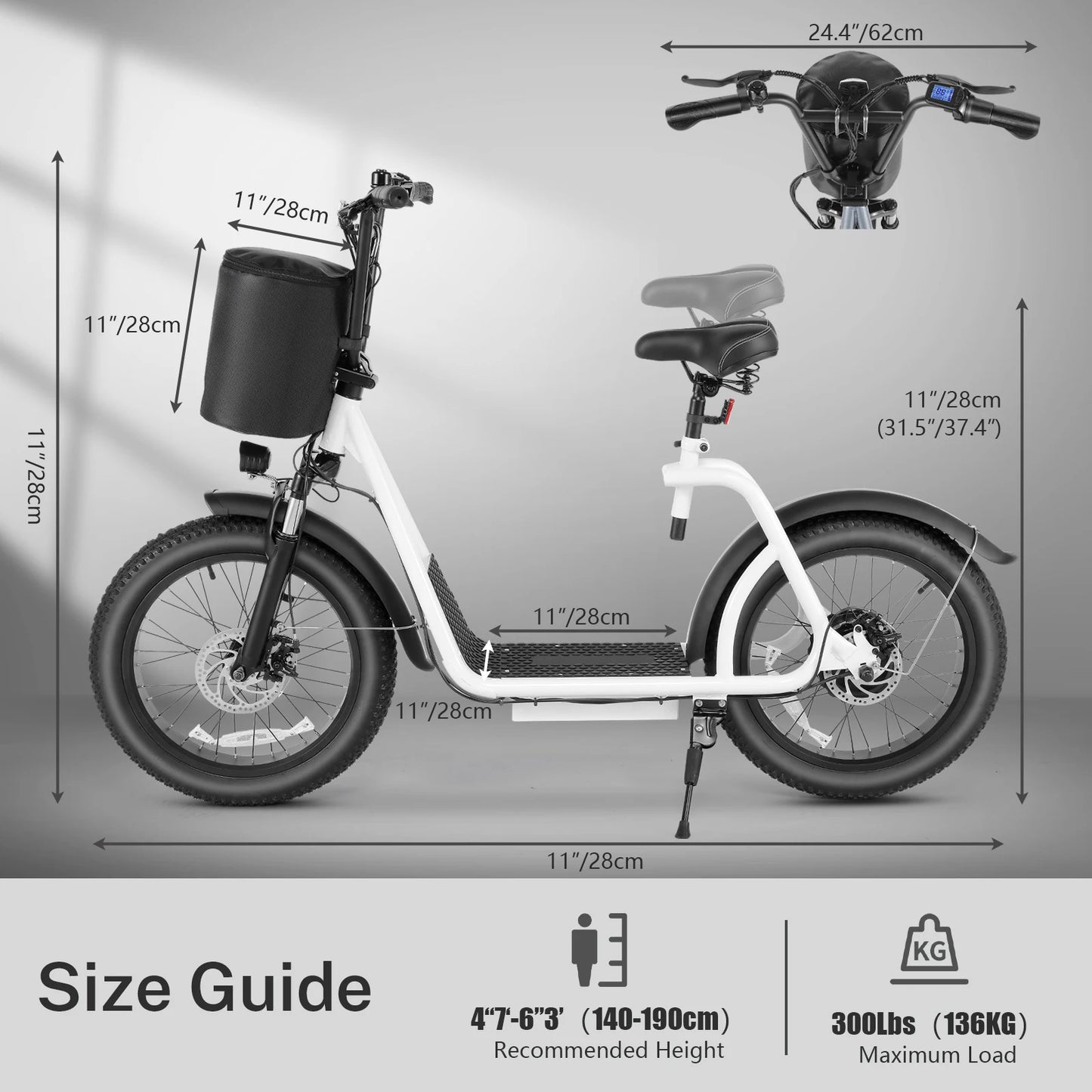 Peak 819W Folding Electric Scooter Adult E-Scooter Up to 30Mile& 20MPH Electric Bicycle For Commuting With Basket AdjustableSeat