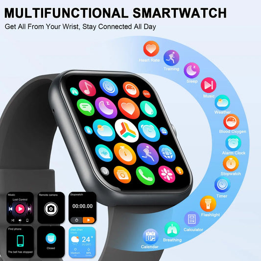 Smart Watch(Answer/Make Calls), 1.96" Smartwatches, Fitness Tracker, Sleep Monitor, Pedometer, 100+ Sport Modes, IP68 Waterproof