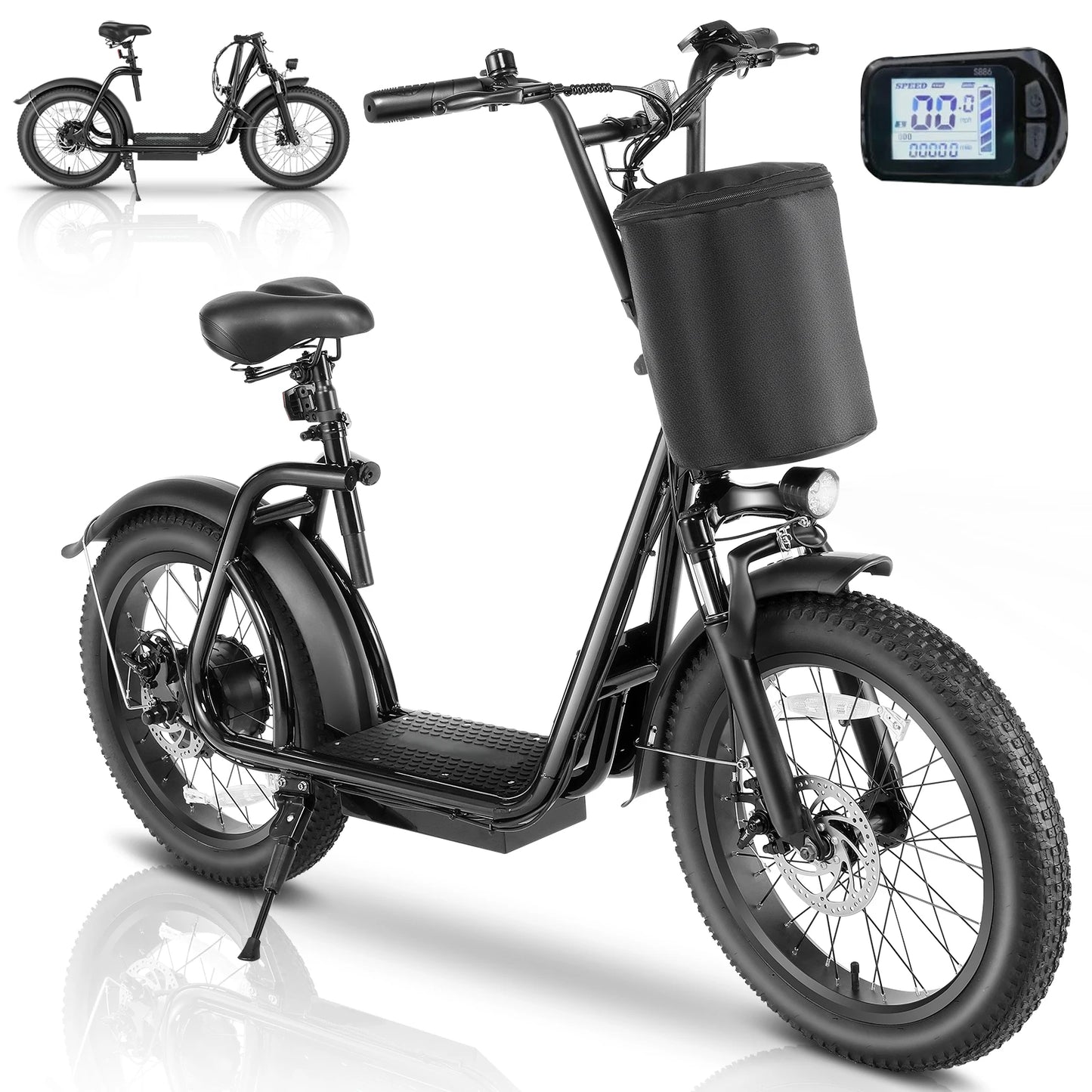 Peak 819W Folding Electric Scooter Adult E-Scooter Up to 30Mile& 20MPH Electric Bicycle For Commuting With Basket AdjustableSeat