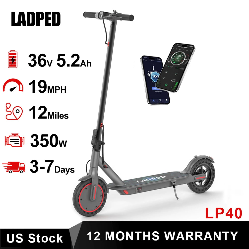 LADPED LP40 Electric Scooter 350W 19mph APP Smart Control 4 Speed Modes Foldable Electric Scooter 16miles Max Range for Adult