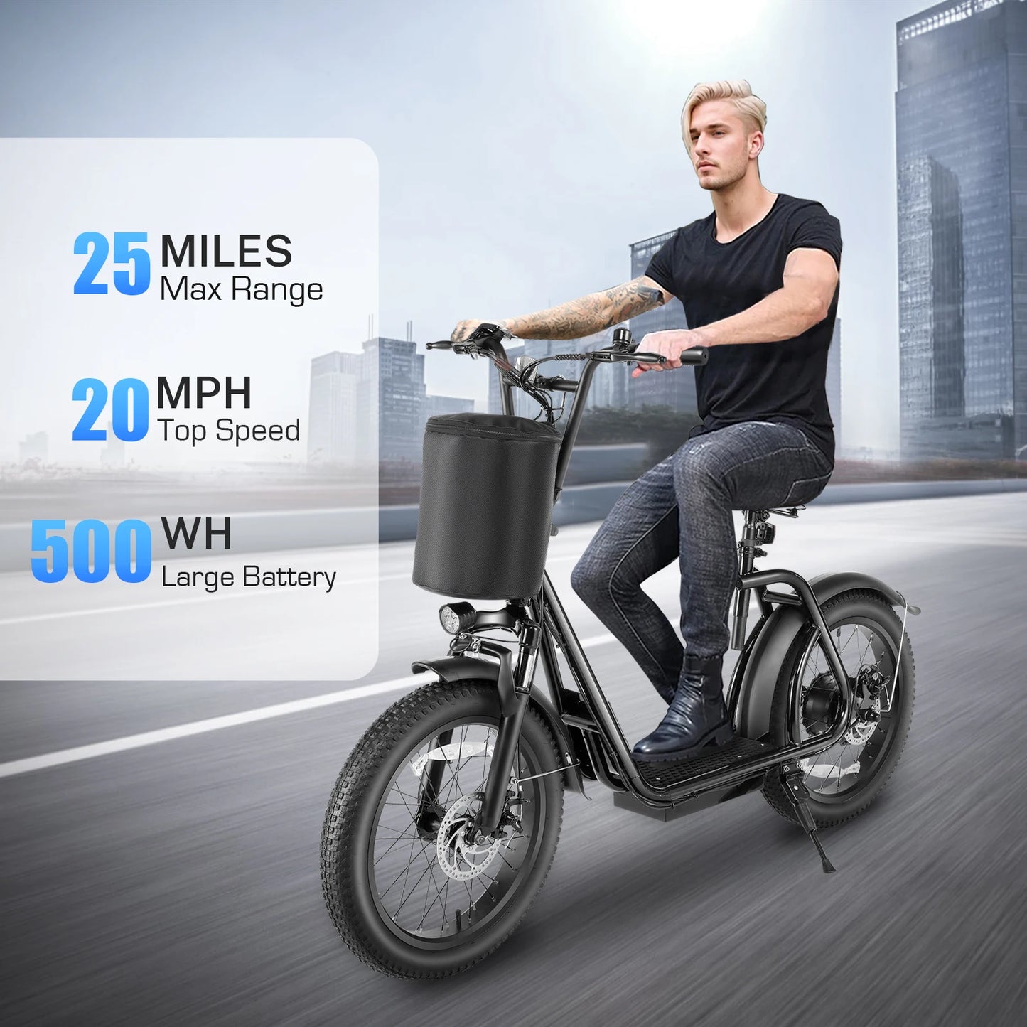 Peak 819W Folding Electric Scooter Adult E-Scooter Up to 30Mile& 20MPH Electric Bicycle For Commuting With Basket AdjustableSeat
