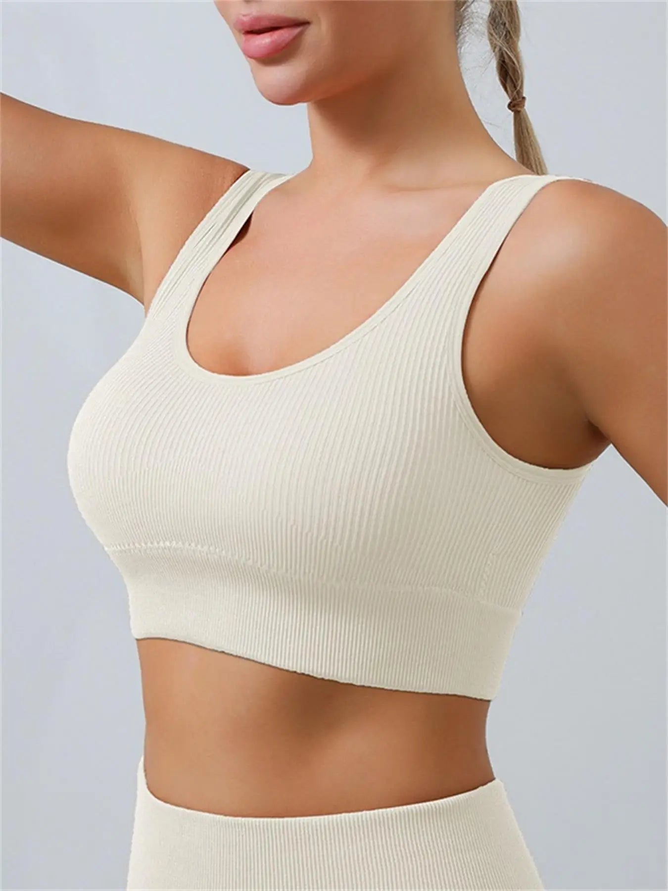 Women's solid color threaded yoga underwear seamless knit sports vest Fitness Yoga U-bra, Embedded chest pad