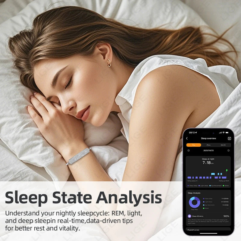 LIGE New Lady Smart Bracelet Waterproof Heart Rate Sleep Monitor Wristband Real-time Health Smartband Smartwatch For Android IOS