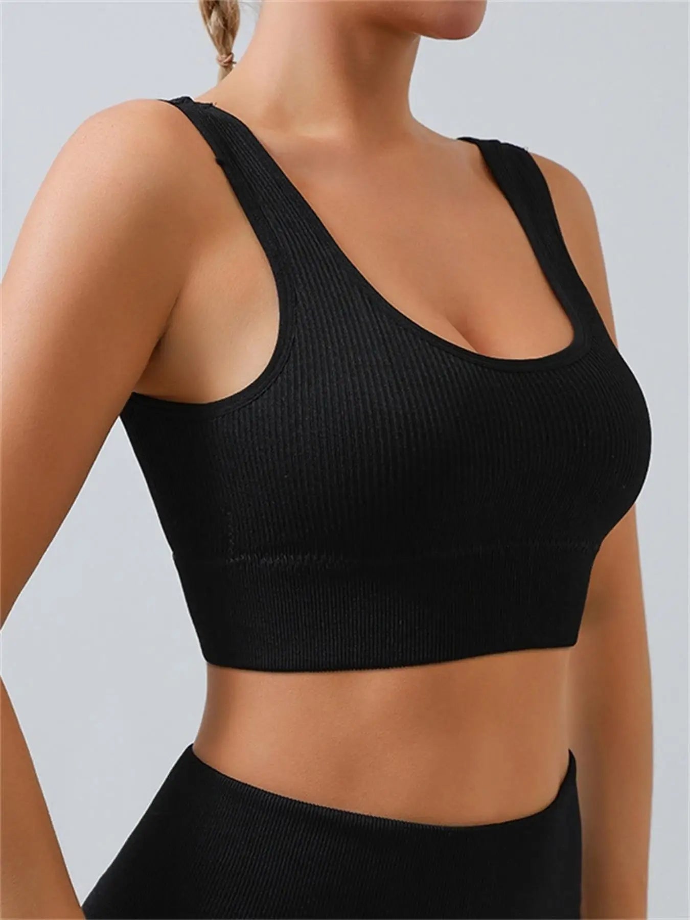 Women's solid color threaded yoga underwear seamless knit sports vest Fitness Yoga U-bra, Embedded chest pad