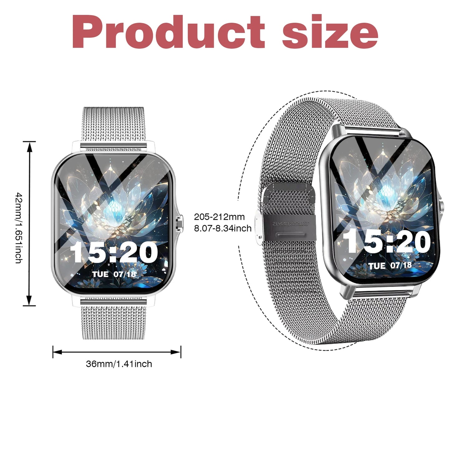 Sports smart watch, sports monitoring, wireless calls, message reminders, unisex, suitable for Android and iPhone