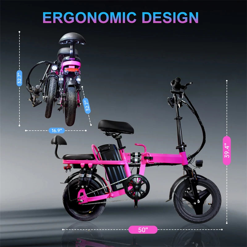 500W Motor Electric Bike for Adults and Women 20MPH Folding Ebike 48V 20Ah Battery 14" Folding Electric Bicycle for Commuter