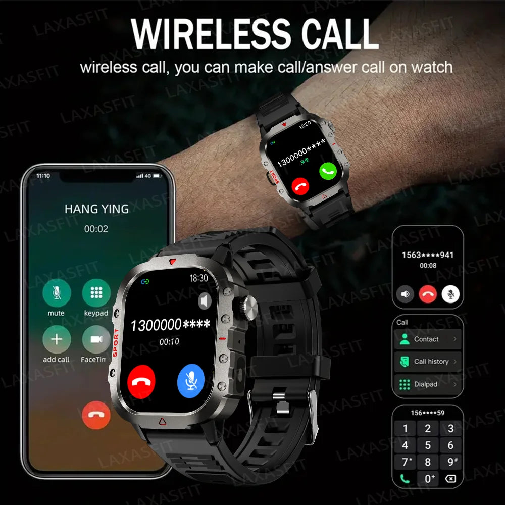 LAXASFIT Smart Watch Bluetooth Voice Call Smart Watch with LED Flashlight Health Monitor Outdoor Sports Smart Watch