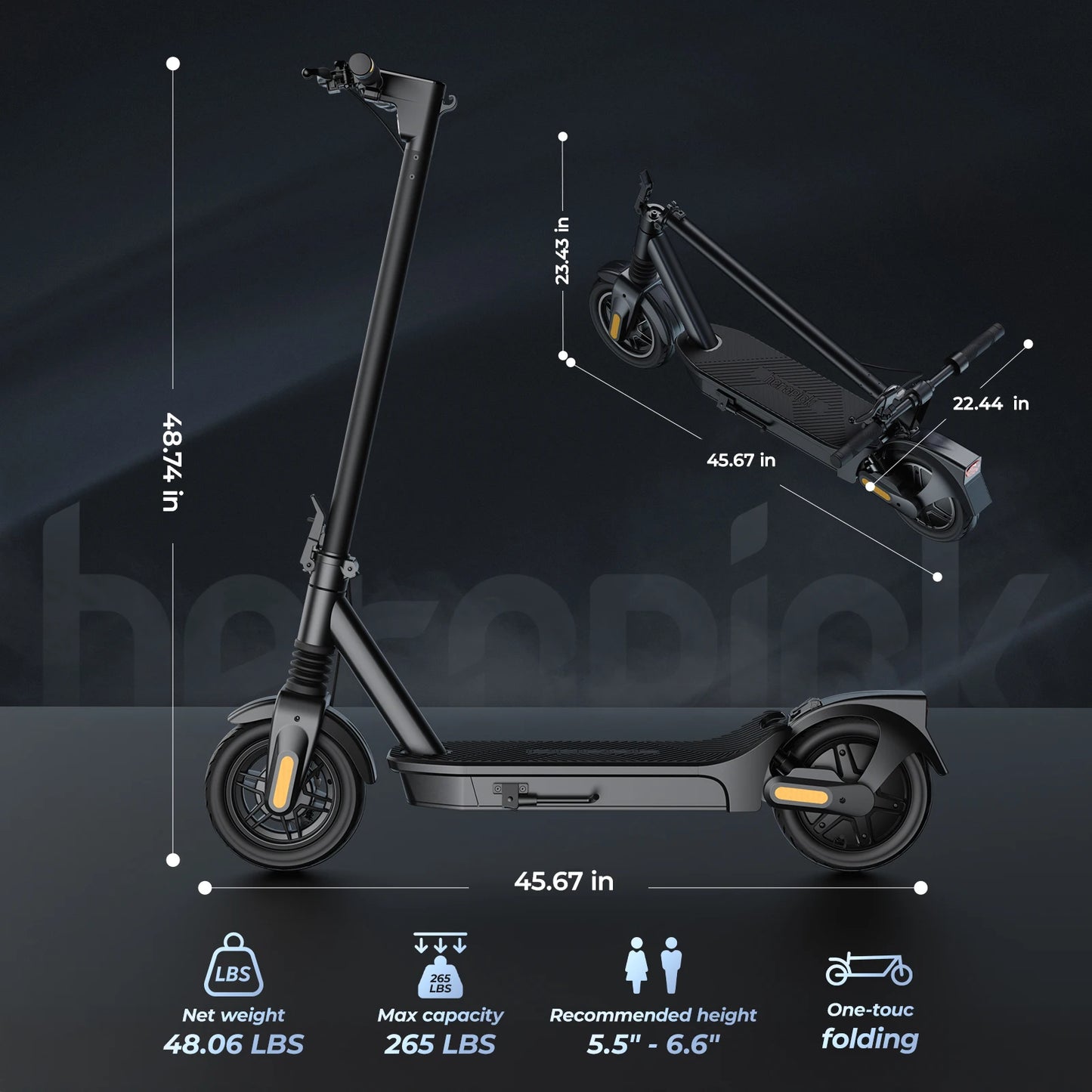 E10 Electric Scooter 1000W 20mph Max Speed 10" Tubeless Tire Folding E-Scooter 40miles Max Range Dual Suspension APP for Adult