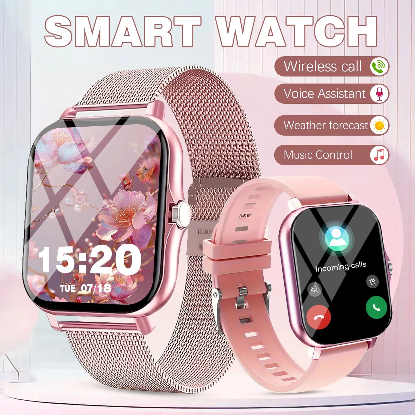 Sports smart watch, sports monitoring, wireless calls, message reminders, unisex, suitable for Android and iPhone
