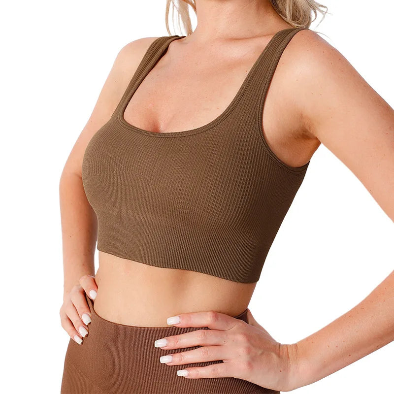 Ribbed Seamless Women Gym Yoga Sports Bra Summer Sexy Push Up Crop Underwear Vest Female Comfotable Running Athletic Sportswear