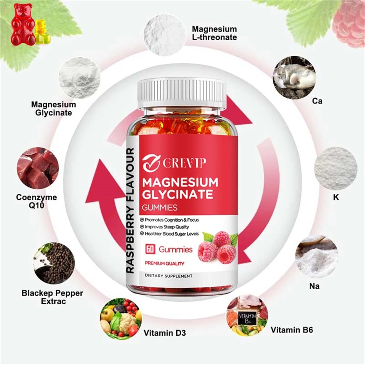 Magnesium Glycinate Gummies - Reduce Stress, Promote Sleep, Support Joint, Bone, Muscle Health, Enhance Memory - 60 Gummies