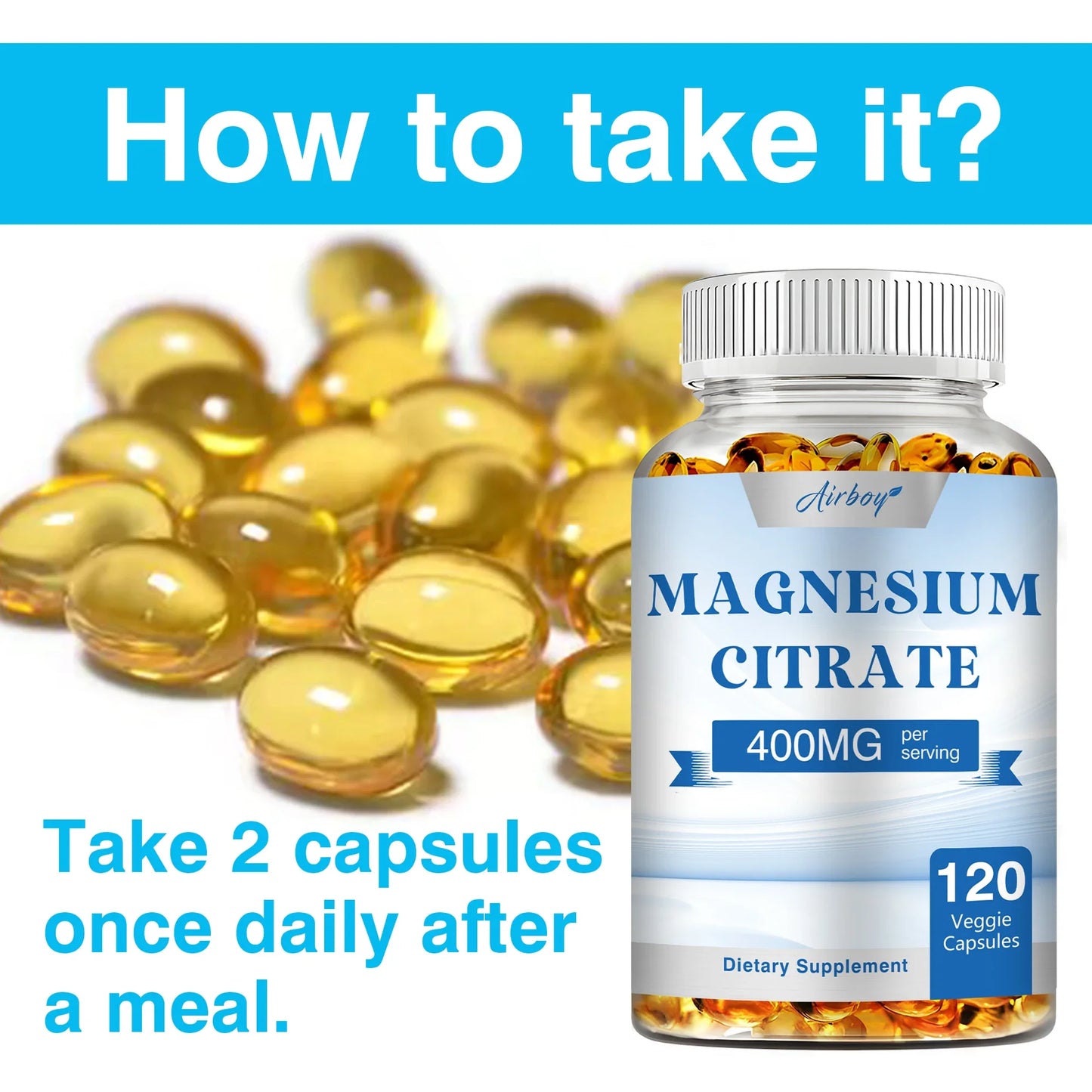 Magnesium Citrate Capsules - Supports Muscle, Nerve, Joint and Heart Health, Improves Sleep Quality - 120 Capsules