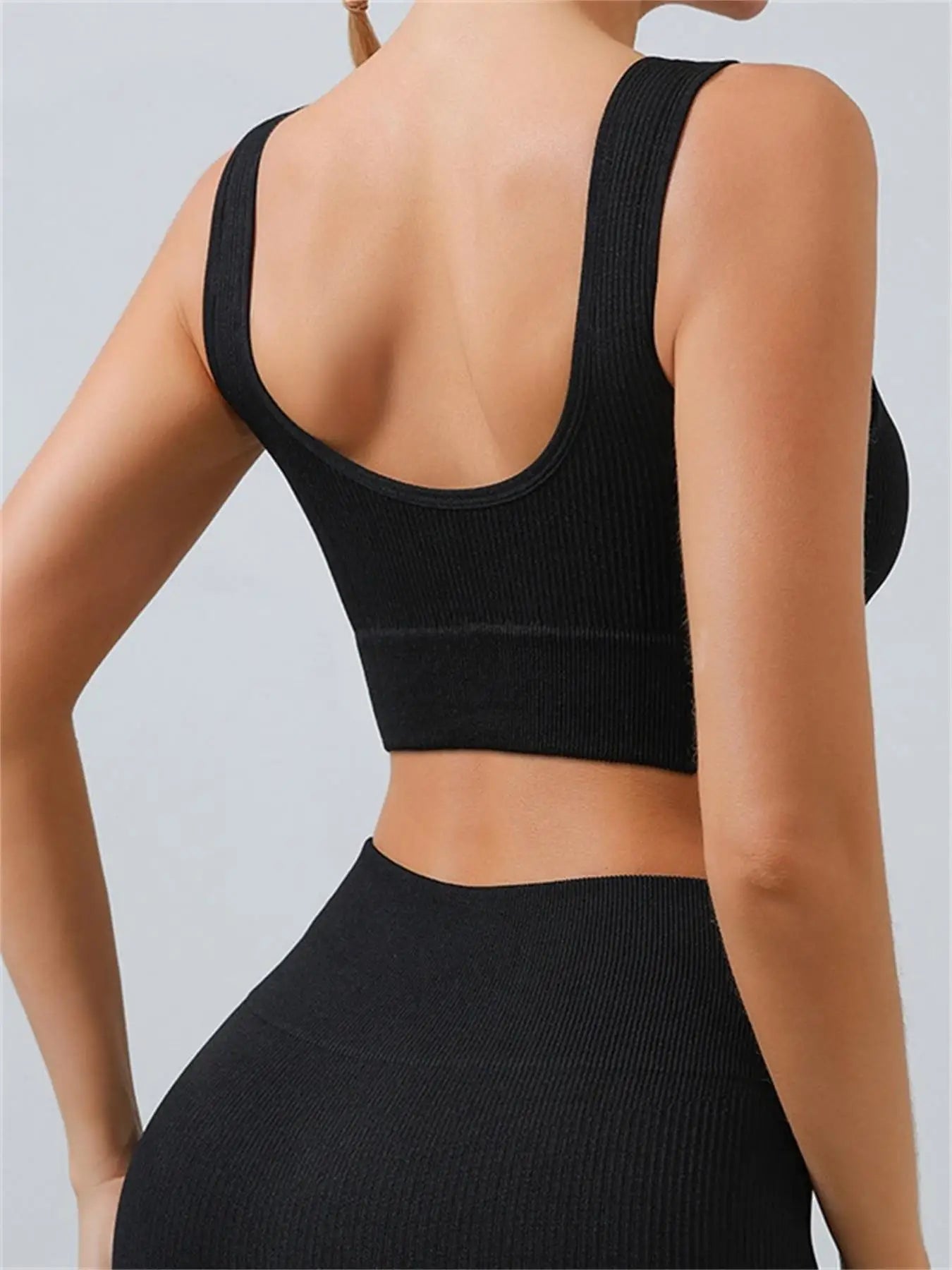 Women's solid color threaded yoga underwear seamless knit sports vest Fitness Yoga U-bra, Embedded chest pad