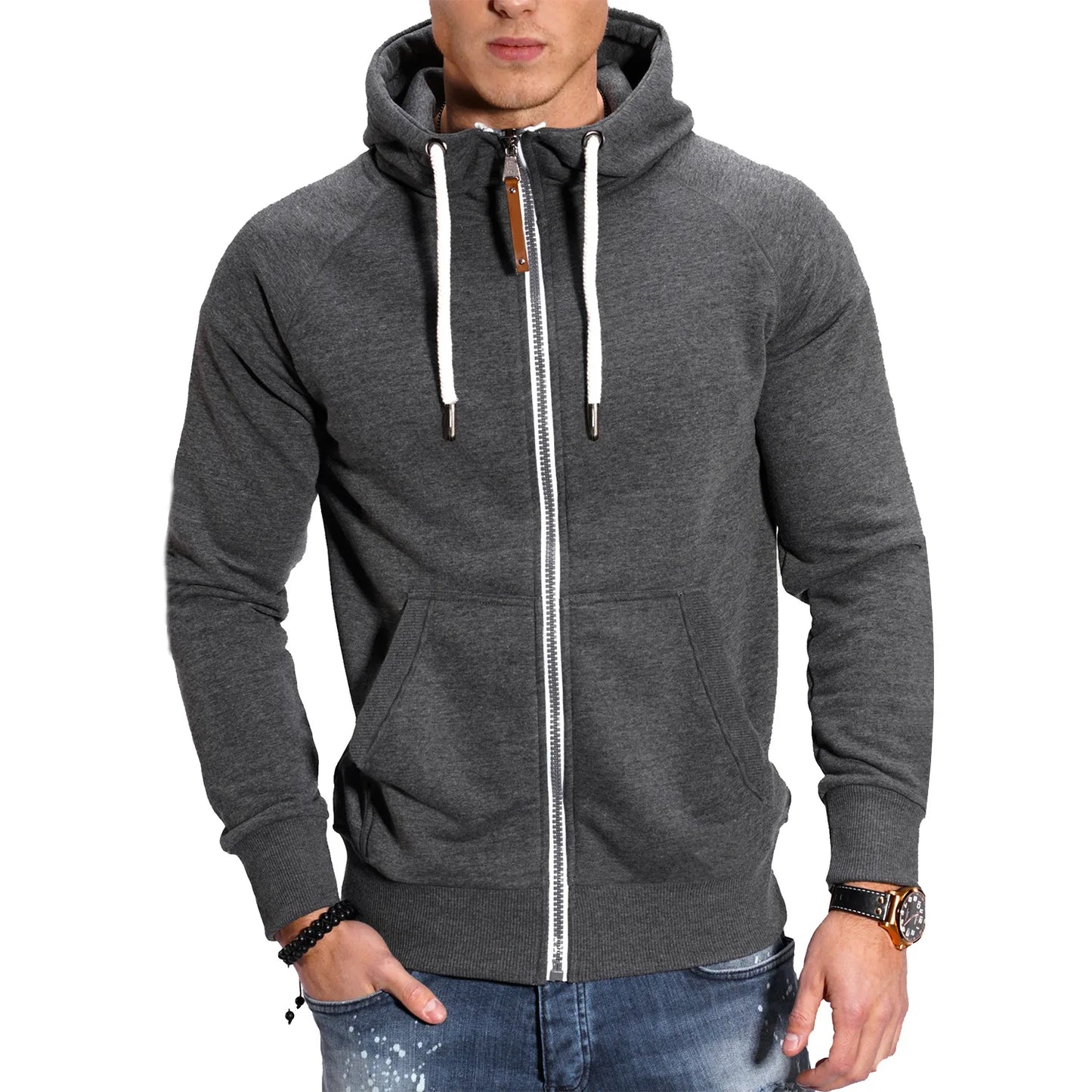 Men Hoodies Long Sleeve Sweatshirt Zipper Design Hooded Sweatshirt for Men Clothing Sportswear Slim Fit Casual Jacket