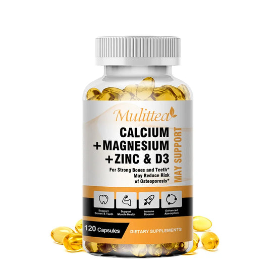 Mulittea Calcium Magnesium Zinc Vitamin D3 Capsules helps Support Bones, Teeth, Heart and Enhance Immune System Function