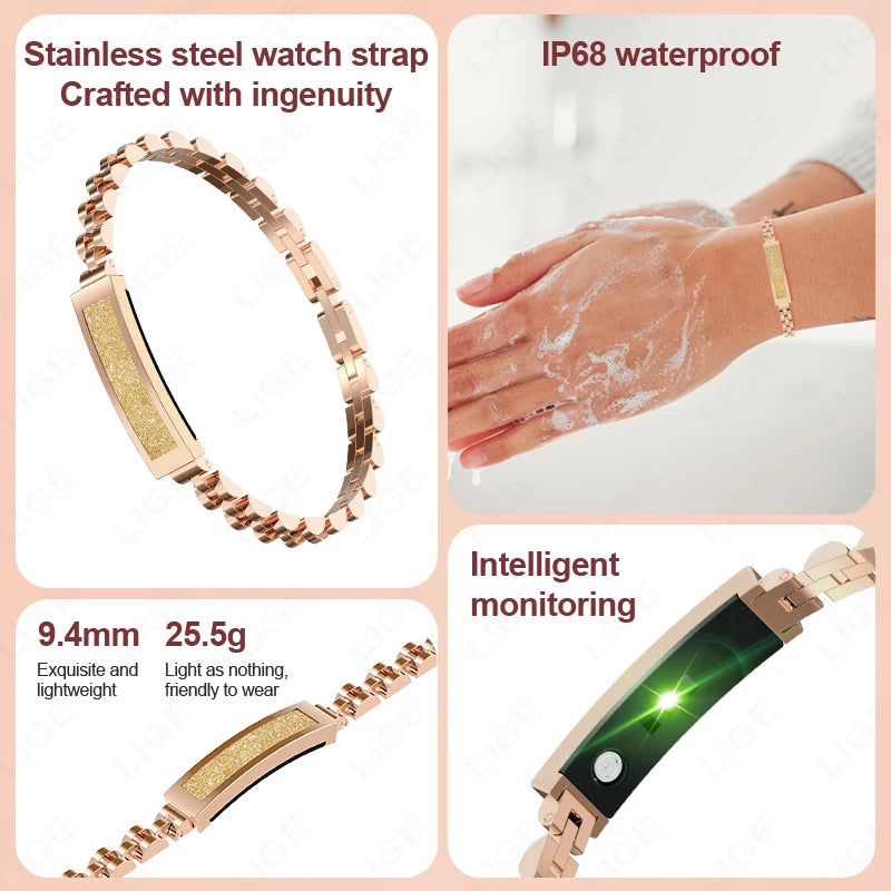 LIGE Women's Smart Bracelet Zinc Alloy No Screen Smart Watch Band Heart Rate Blood Oxygen Bluetooth Connected Phone Girls Gift