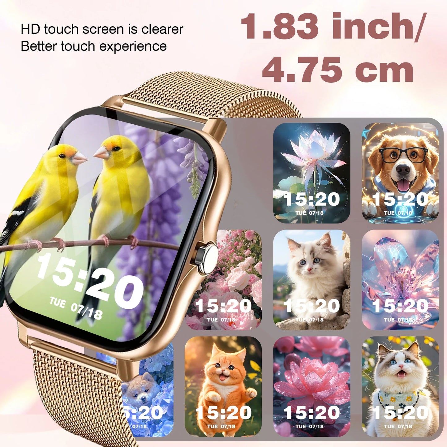 Sports smart watch, sports monitoring, wireless calls, message reminders, unisex, suitable for Android and iPhone