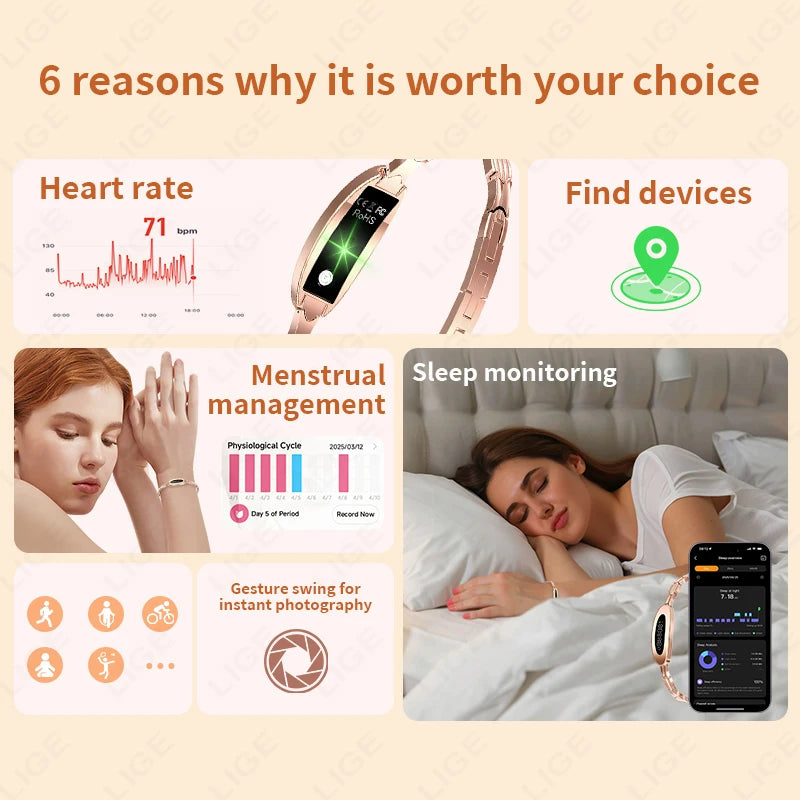 LIGE Smart Bracelet Women Waterproof Fitness Activity Tracker Heart Rate Sleep Monitor Pedometer Men Smart Watch For Android iOS