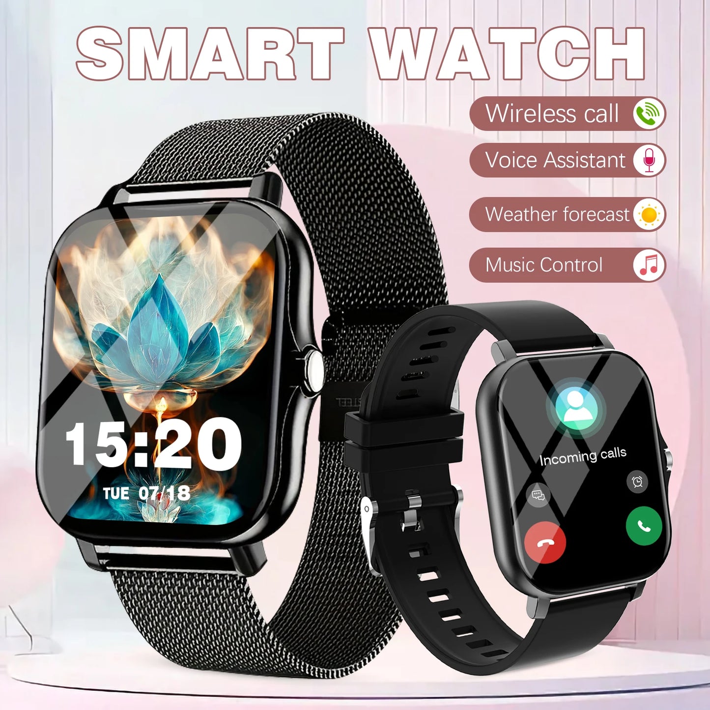 Sports smart watch, sports monitoring, wireless calls, message reminders, unisex, suitable for Android and iPhone
