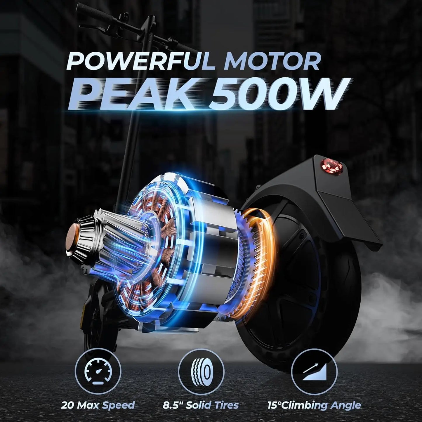 Smart Electric Scooter 8.5Inch Tire E-Scooter 500W Foldable 20mph 20Miles Long Range Dual Shock Absorption Adult CLeisure Riding