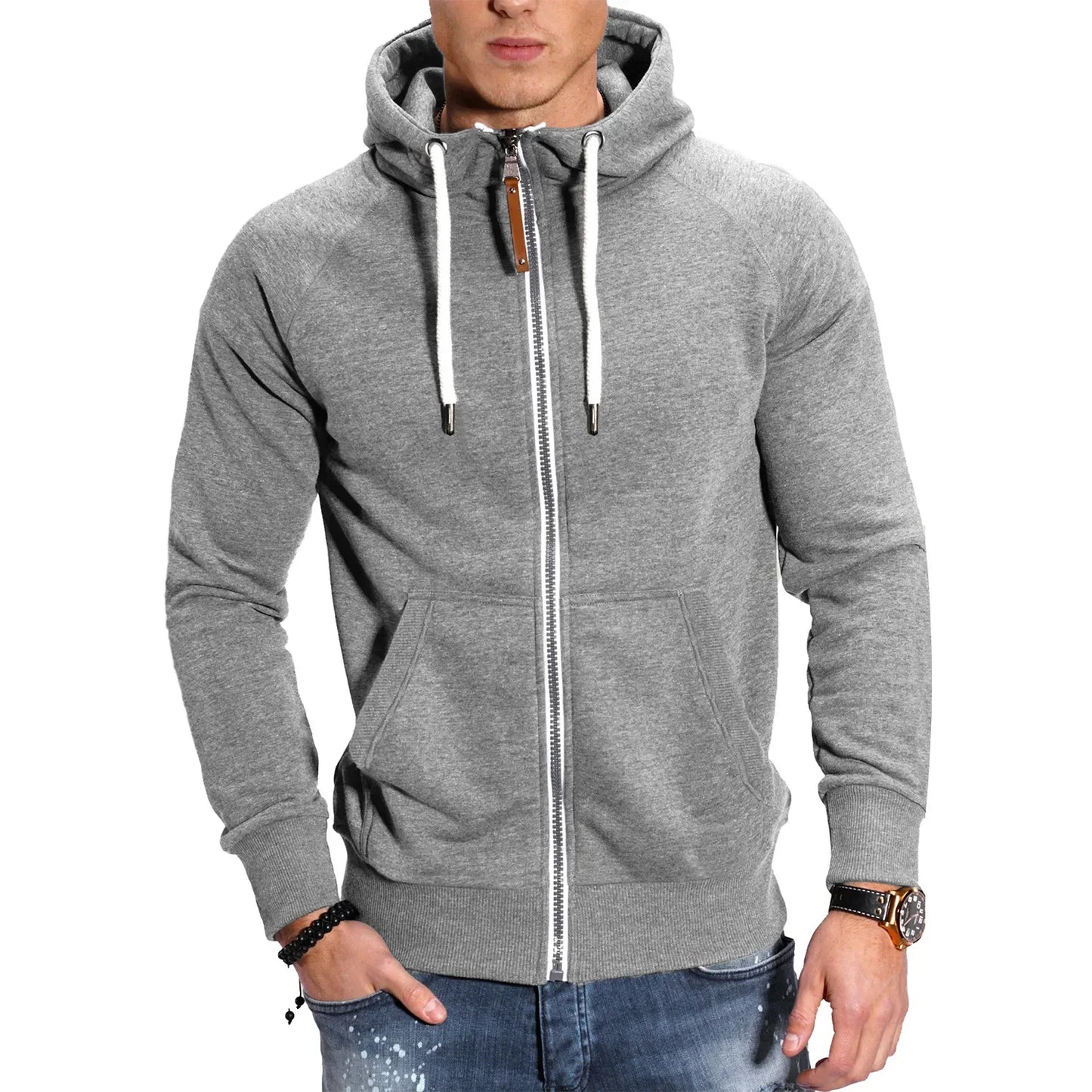 Men Hoodies Long Sleeve Sweatshirt Zipper Design Hooded Sweatshirt for Men Clothing Sportswear Slim Fit Casual Jacket