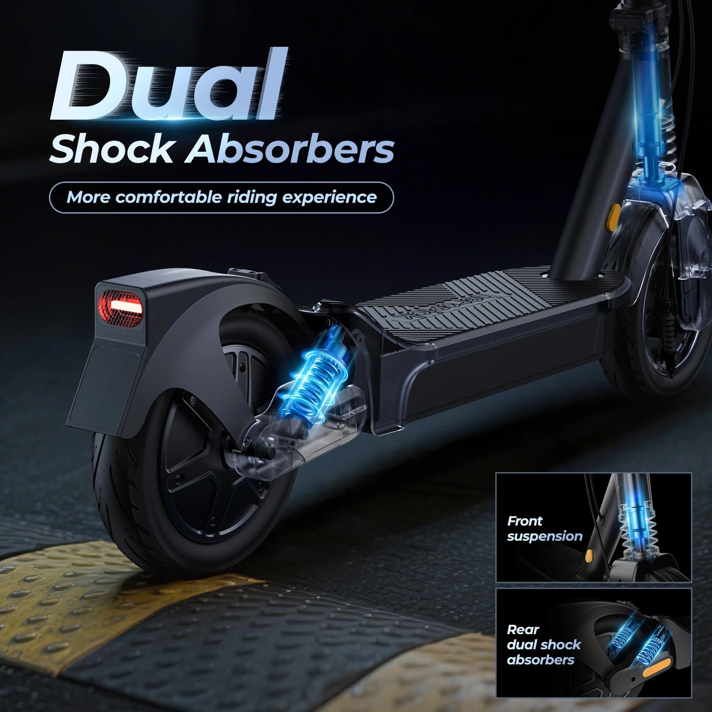E10 Electric Scooter 1000W 20mph Max Speed 10" Tubeless Tire Folding E-Scooter 40miles Max Range Dual Suspension APP for Adult