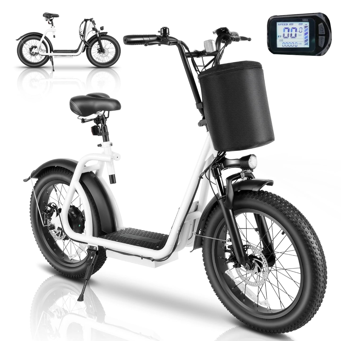 Peak 819W Folding Electric Scooter Adult E-Scooter Up to 30Mile& 20MPH Electric Bicycle For Commuting With Basket AdjustableSeat