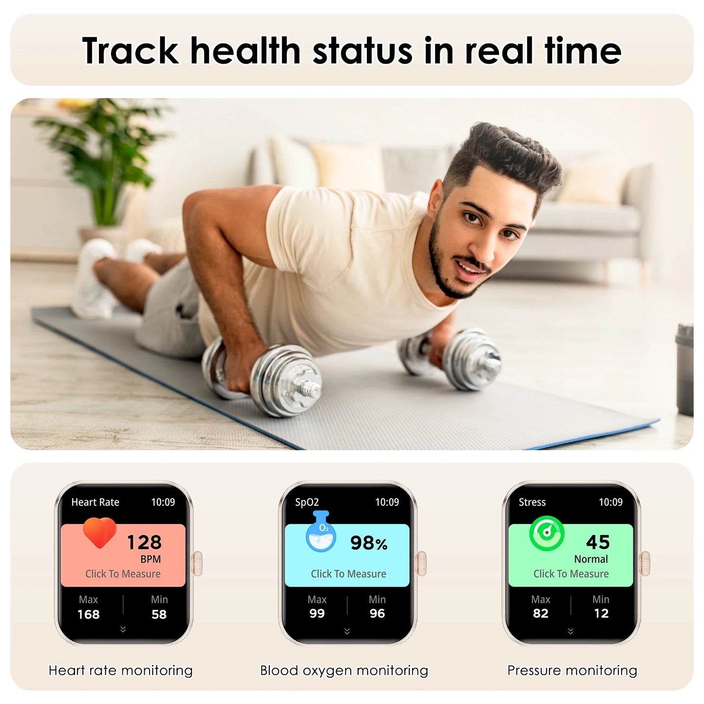 Blackview Waterproof R50 Smart Watch 1.85'' HD Screen Calls SpO2 Heart Rate Monitor Men Women Smartwatch with 100 Workout Modes