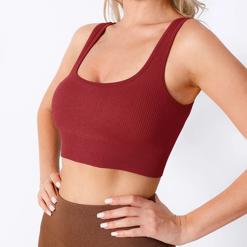Ribbed Seamless Women Gym Yoga Sports Bra Summer Sexy Push Up Crop Underwear Vest Female Comfotable Running Athletic Sportswear