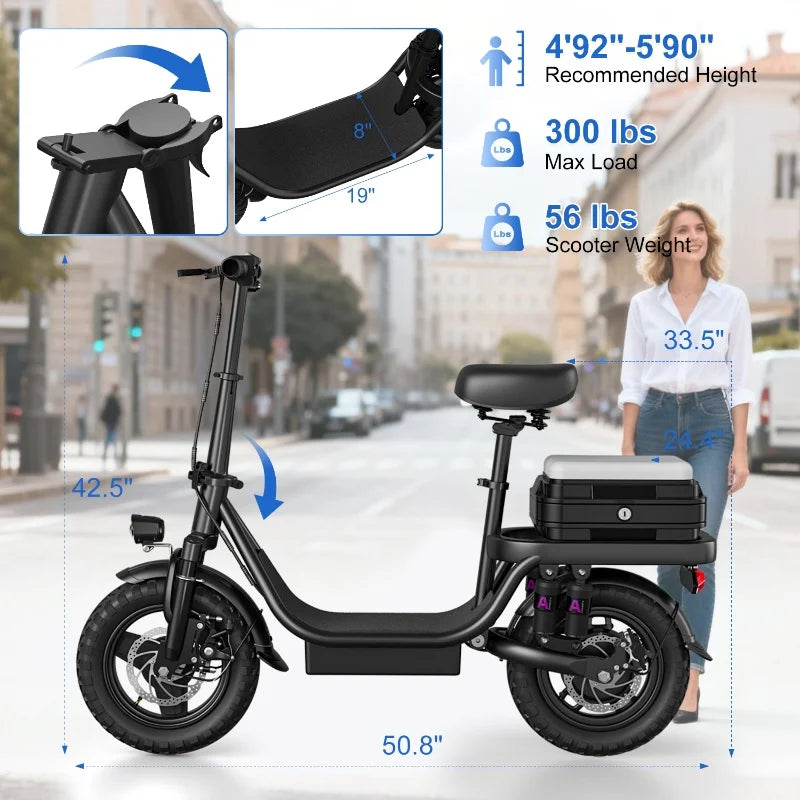 Zefiora S10 Electric Bike Scooters Free Shipping,500w Peak Motor 14 Inches 25mph 30 Miles 48v Battery,for Electric Bicycle