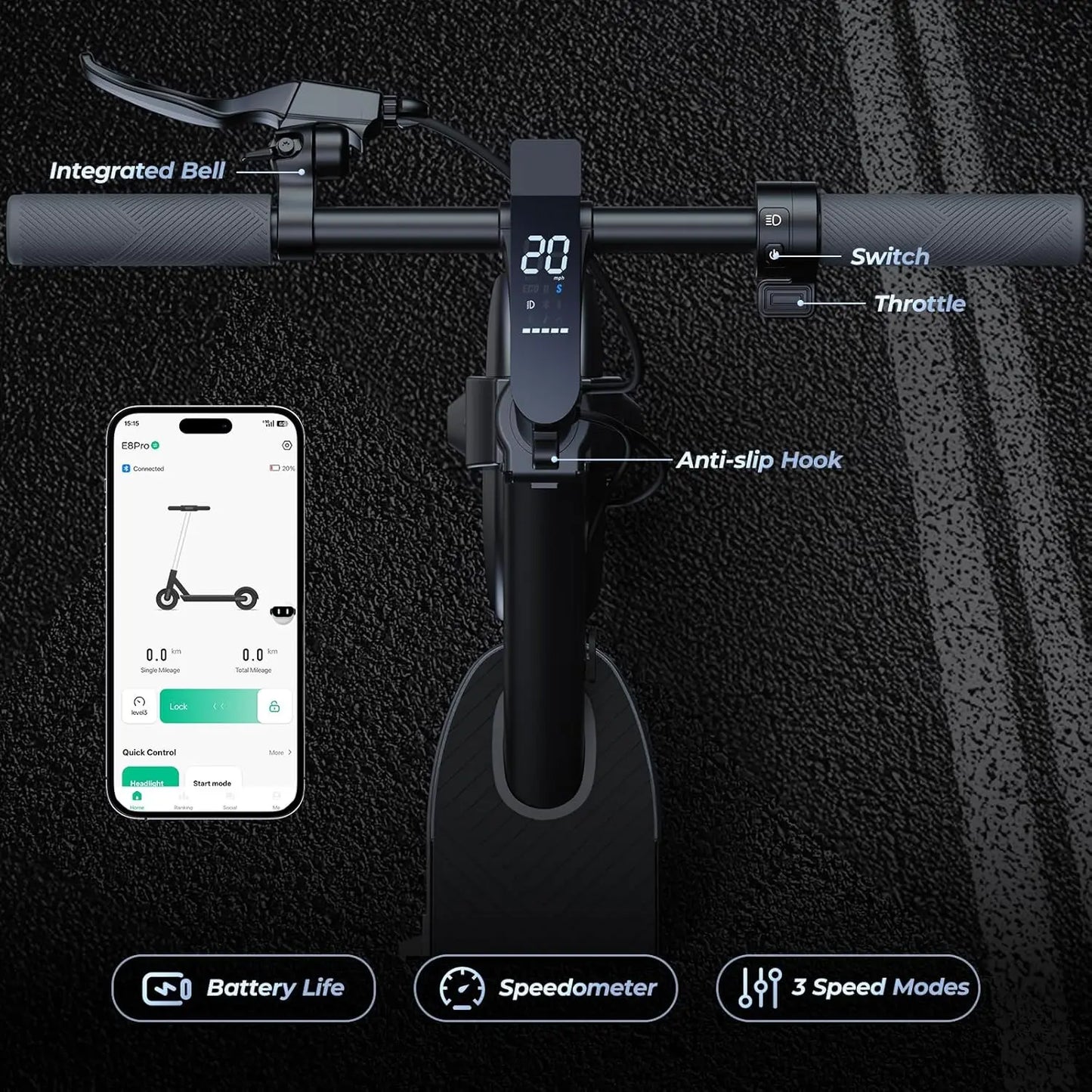 Smart Electric Scooter 8.5Inch Tire E-Scooter 500W Foldable 20mph 20Miles Long Range Dual Shock Absorption Adult CLeisure Riding