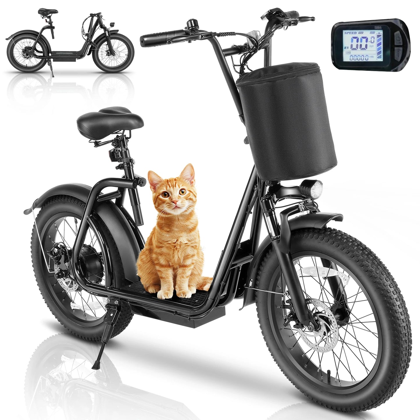 Peak 819W Folding Electric Scooter Adult E-Scooter Up to 30Mile& 20MPH Electric Bicycle For Commuting With Basket AdjustableSeat