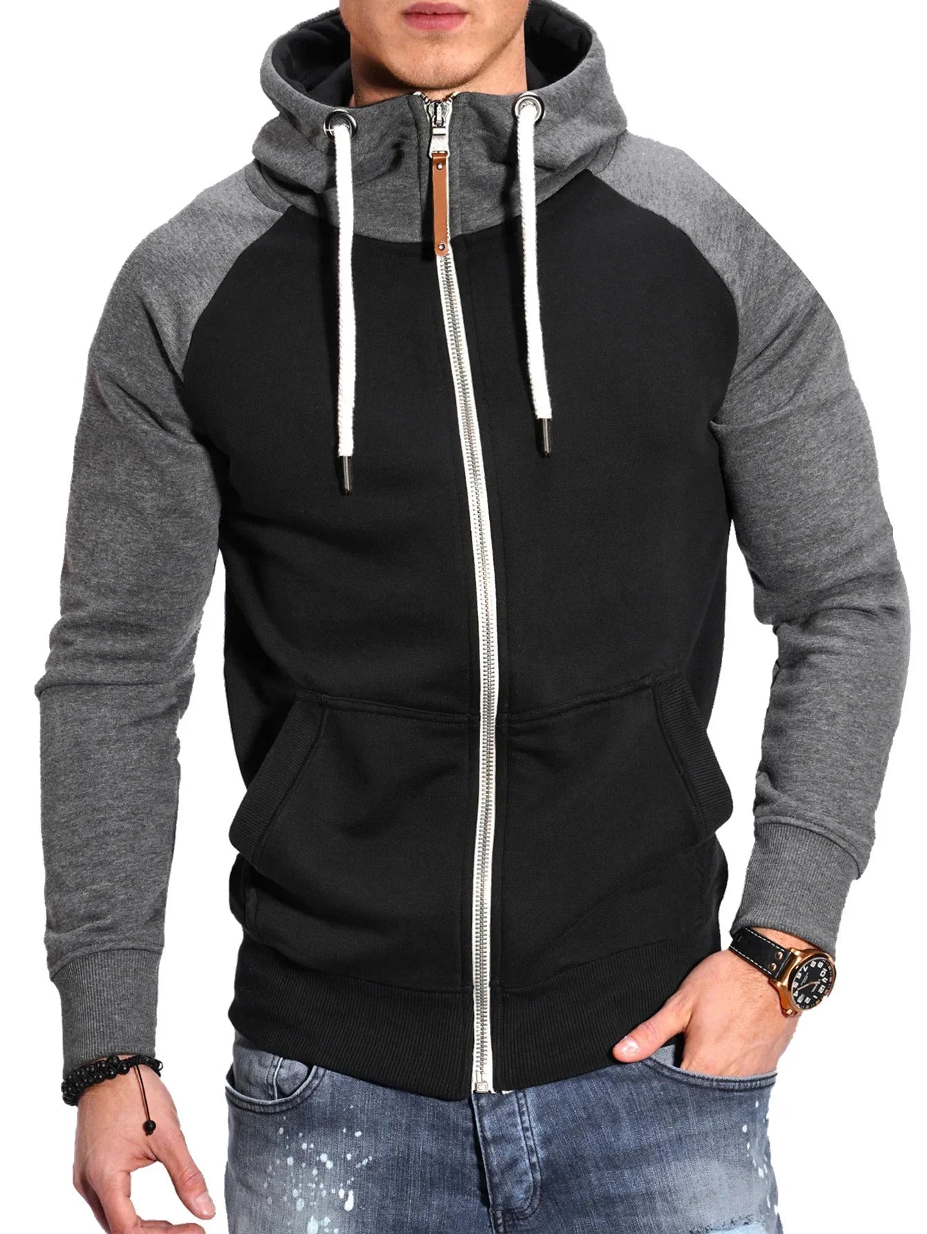 Men Hoodies Long Sleeve Sweatshirt Zipper Design Hooded Sweatshirt for Men Clothing Sportswear Slim Fit Casual Jacket