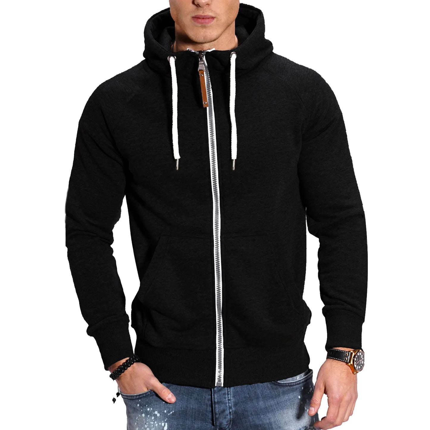 Men Hoodies Long Sleeve Sweatshirt Zipper Design Hooded Sweatshirt for Men Clothing Sportswear Slim Fit Casual Jacket
