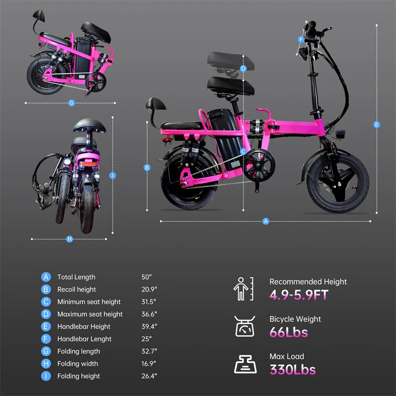 500W Motor Electric Bike for Adults and Women 20MPH Folding Ebike 48V 20Ah Battery 14" Folding Electric Bicycle for Commuter