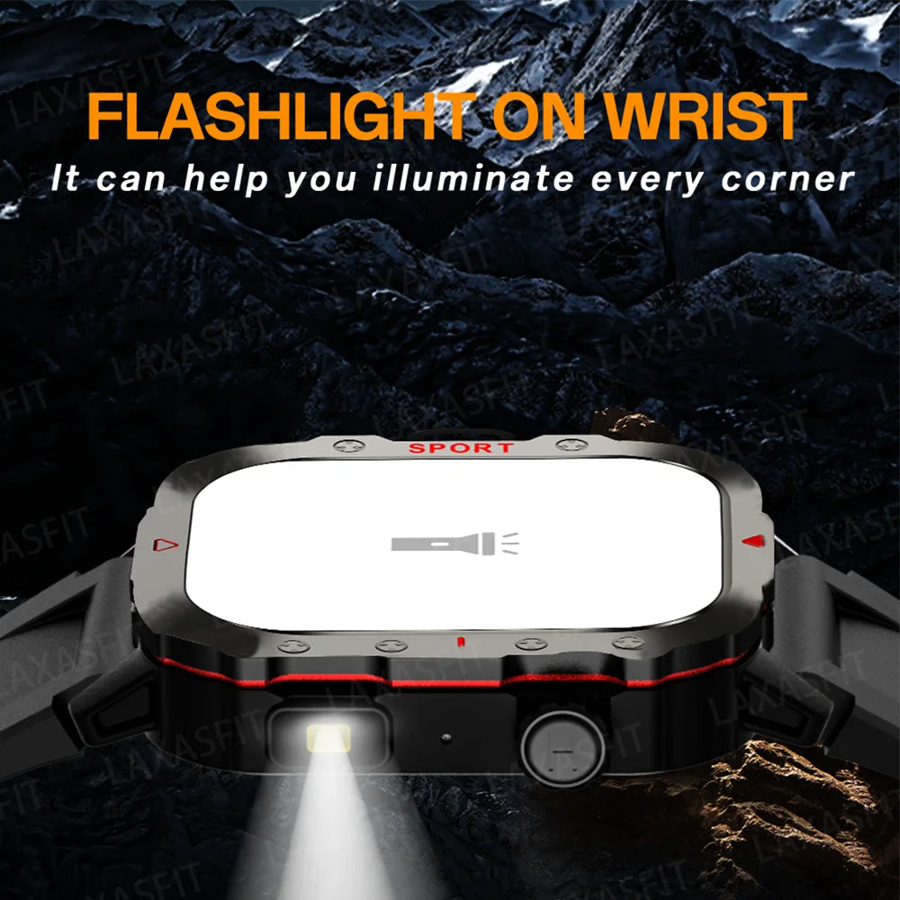 LAXASFIT Smart Watch Bluetooth Voice Call Smart Watch with LED Flashlight Health Monitor Outdoor Sports Smart Watch